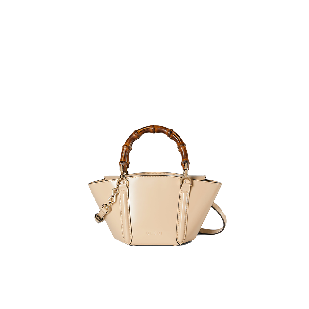 Mini bamboo top handle tote bag