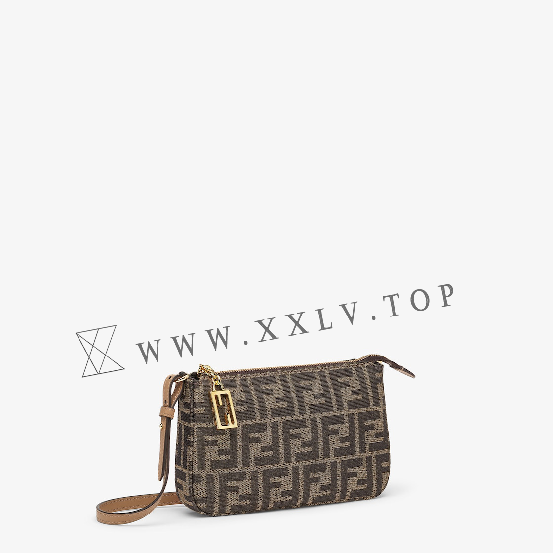 Baguette Pouch Brown jacquard FF fabric clutch with chain - Image 2