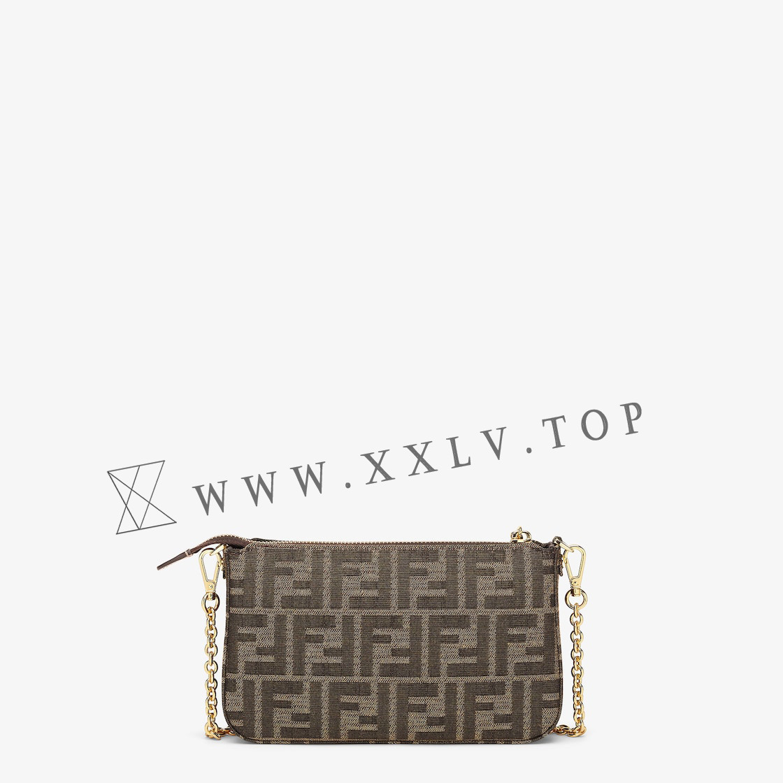 Baguette Pouch Brown jacquard FF fabric clutch with chain - Image 3