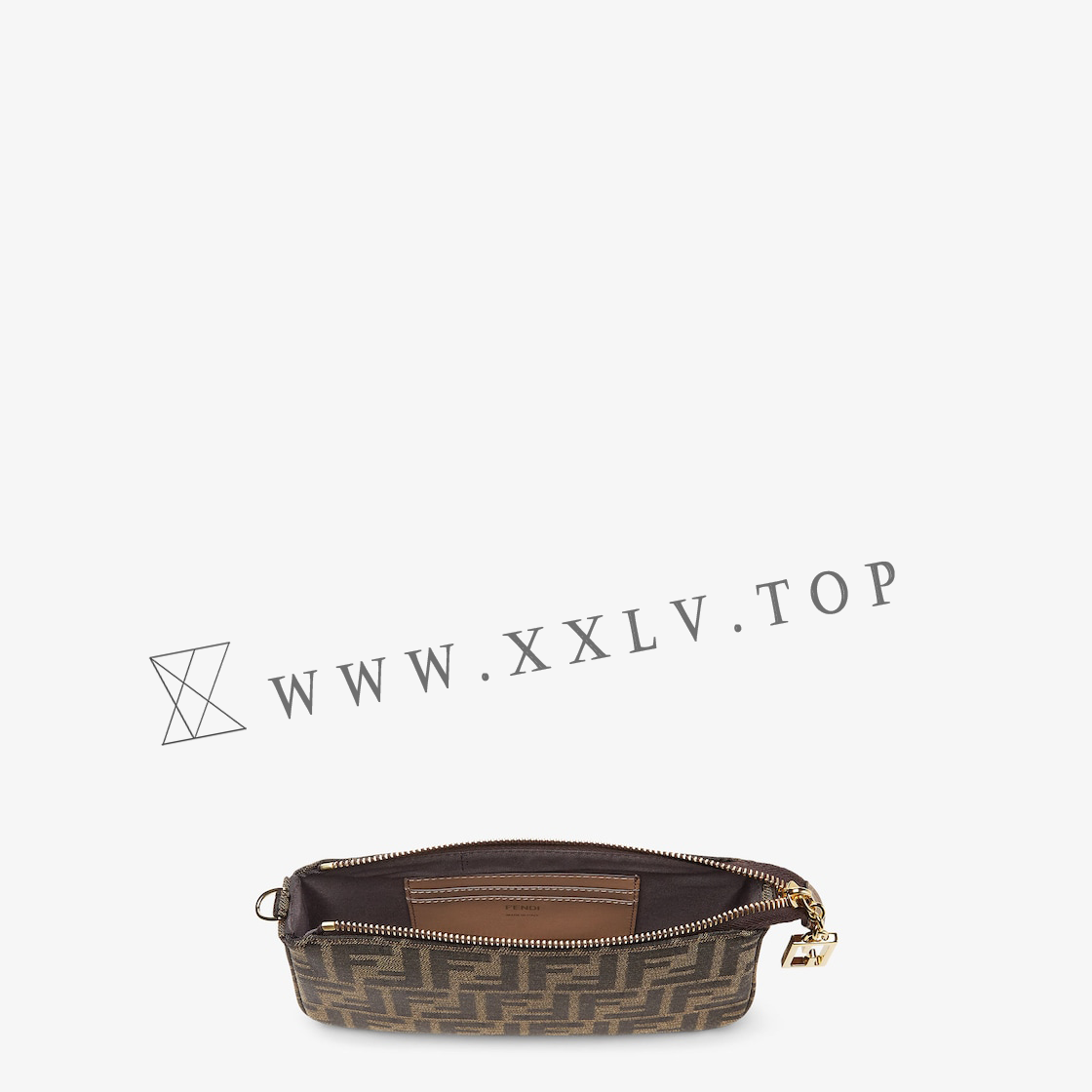 Baguette Pouch Brown jacquard FF fabric clutch with chain - Image 4