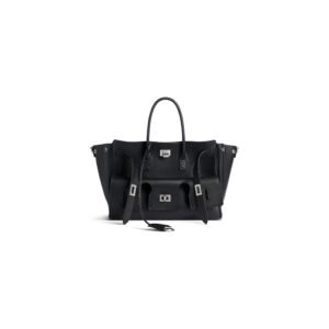 Bel Air Small Carry All Bag in black smooth calfskin, aged-silver hardware
