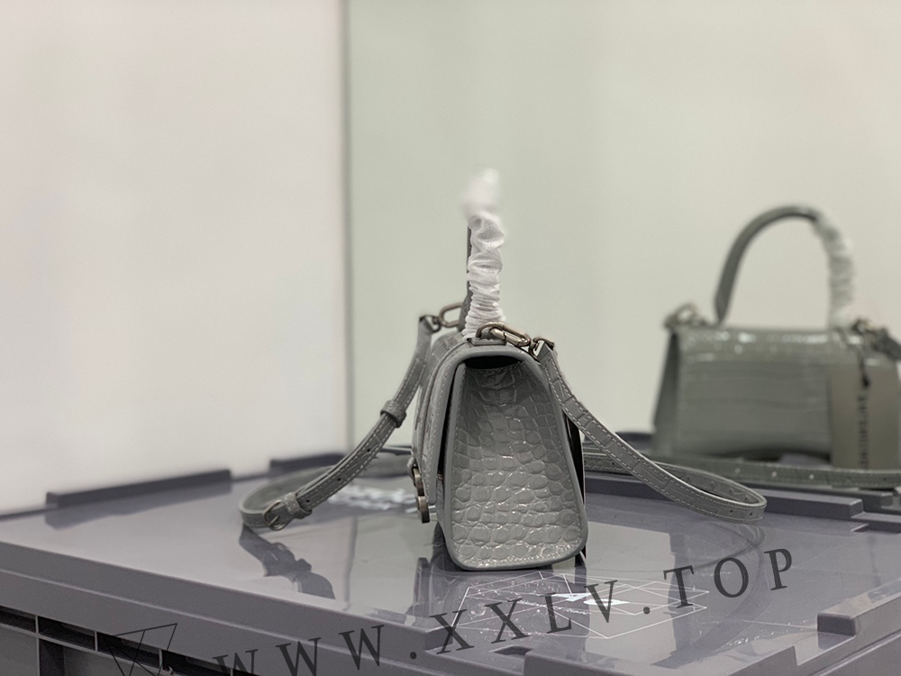 Women's Hourglass XS Handbag Crocodile Embossed in Grey - Image 2