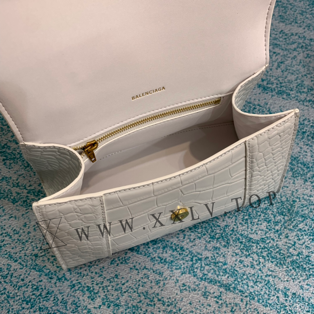 Women's Hourglass Medium Handbag Crocodile Embossed in Nude - Image 5