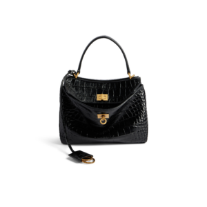 Women's Rodeo medium Handbag Crocodile Embossed in Black