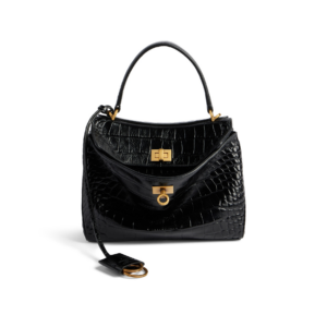 Women's Rodeo Large  Handbag Crocodile Embossed in Black