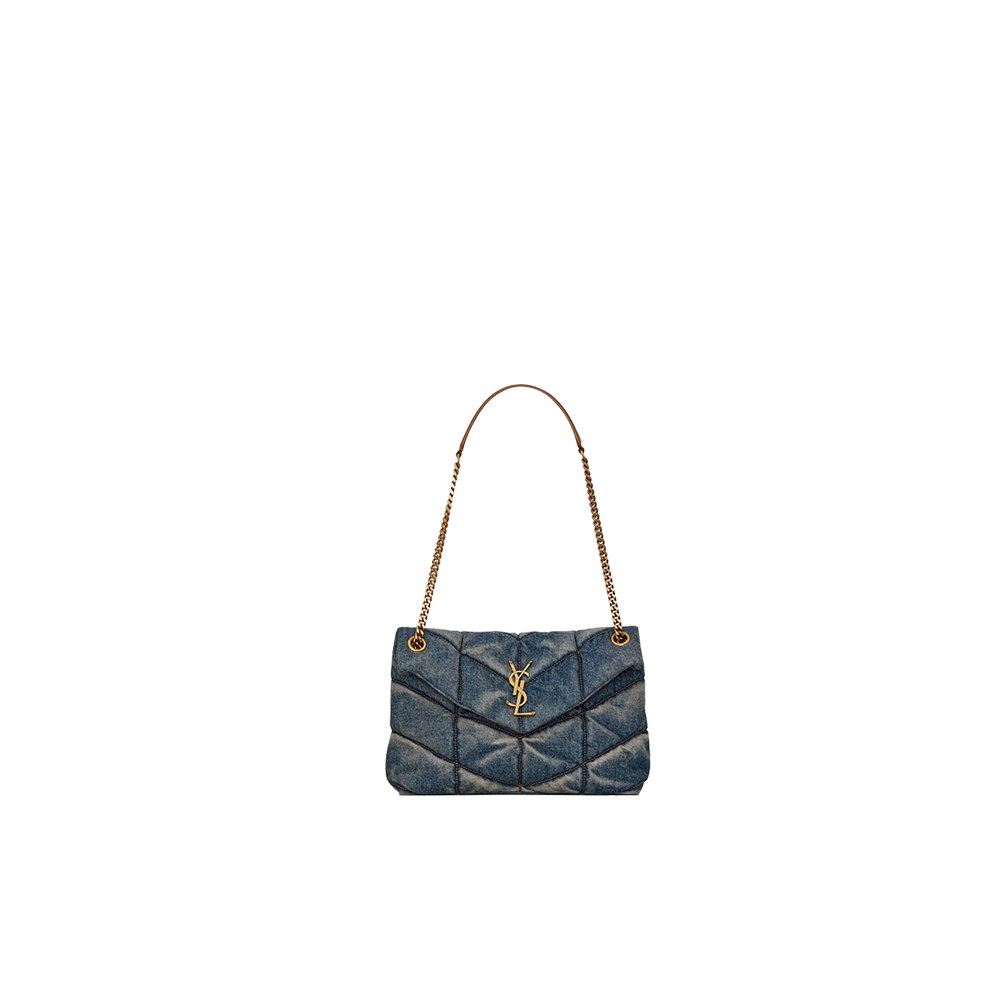 PUFFER SMALL in suede and denim