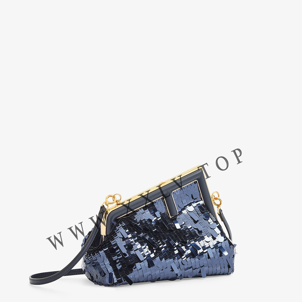 Fendi First Small Bag embroidered with blue sequins - Image 5