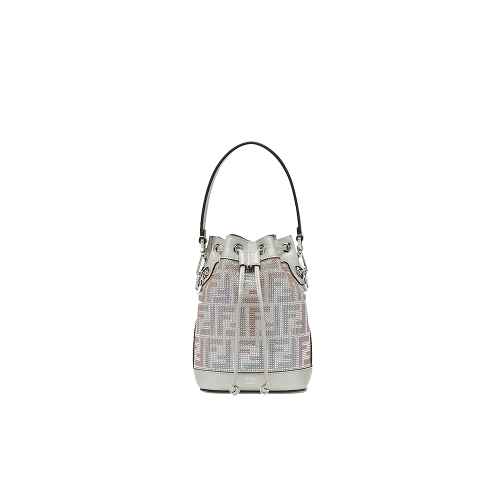 Mon Tresor Suede mini bag with FF in iridescent crystals and studs
