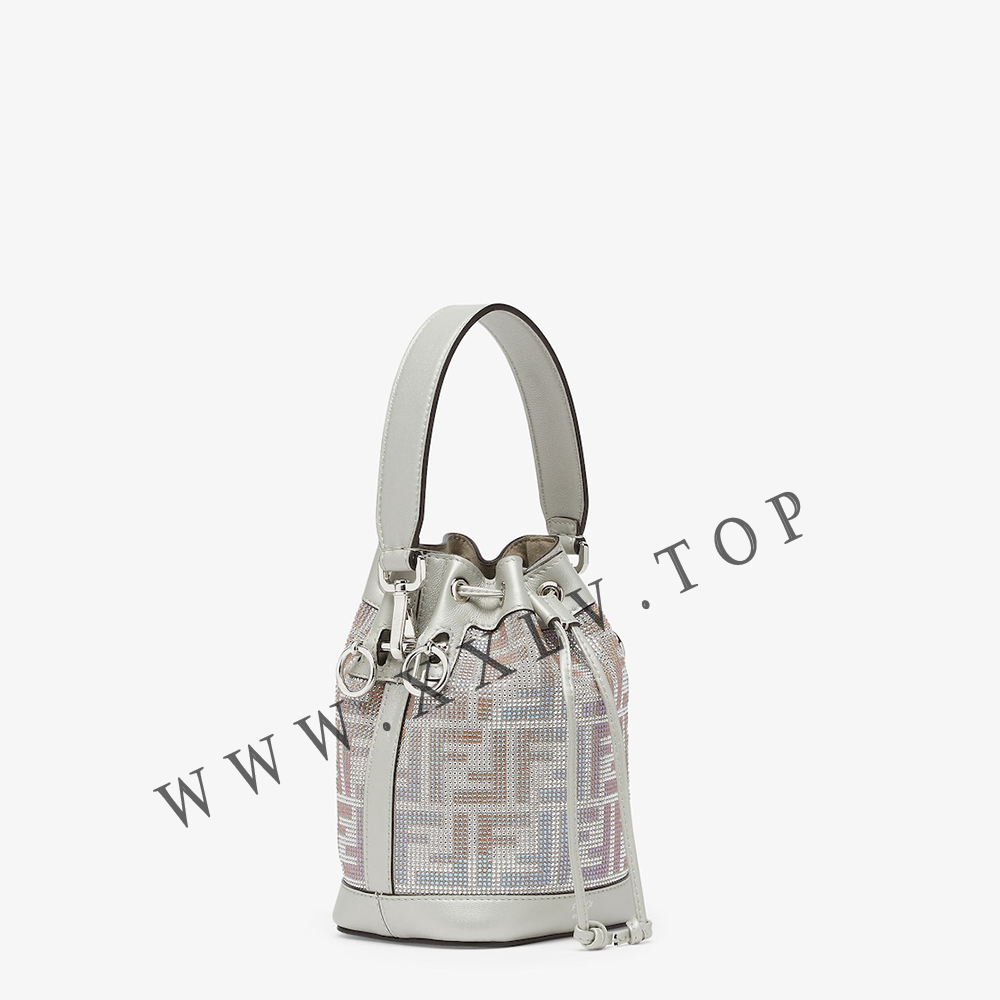 Mon Tresor Suede mini bag with FF in iridescent crystals and studs - Image 4