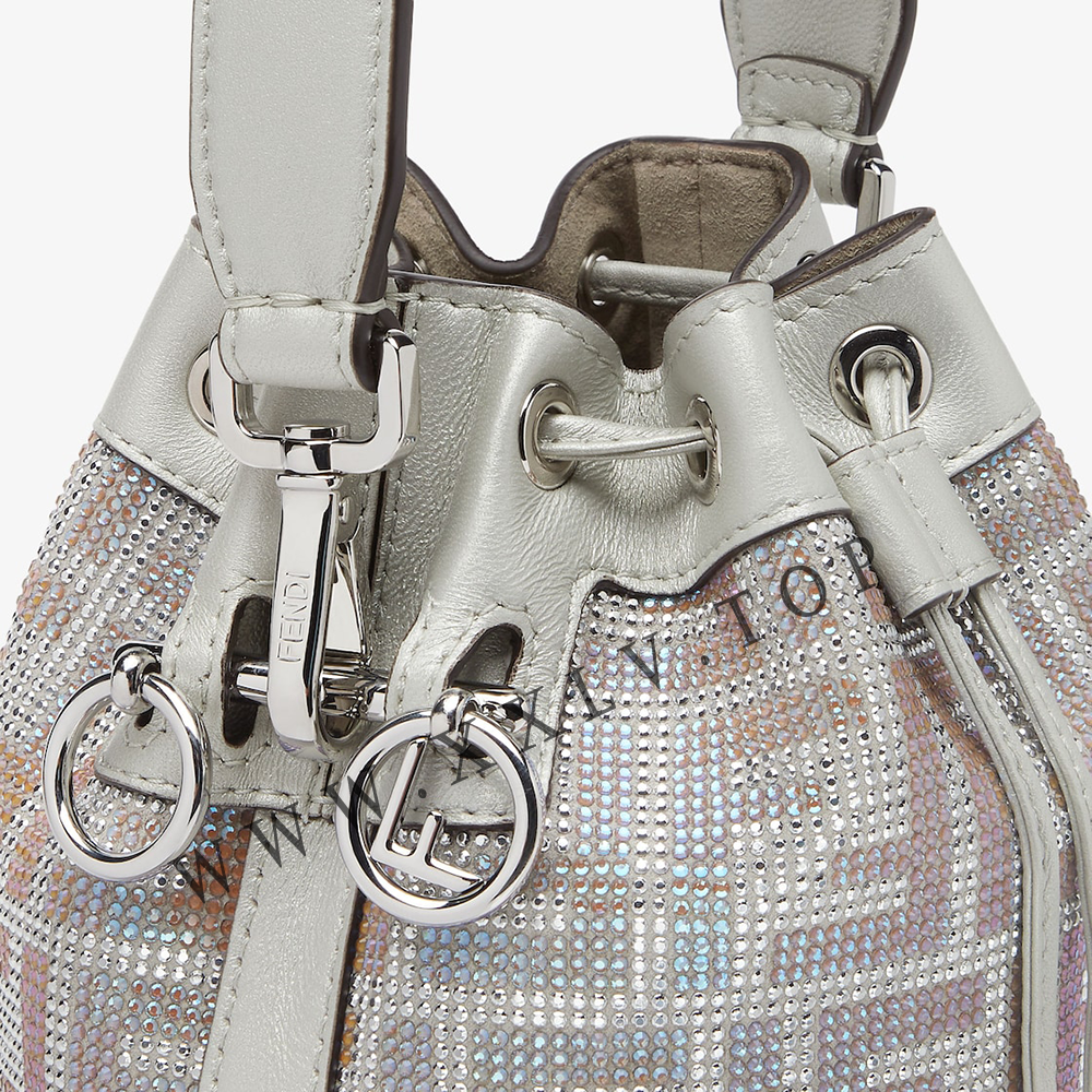 Mon Tresor Suede mini bag with FF in iridescent crystals and studs - Image 2