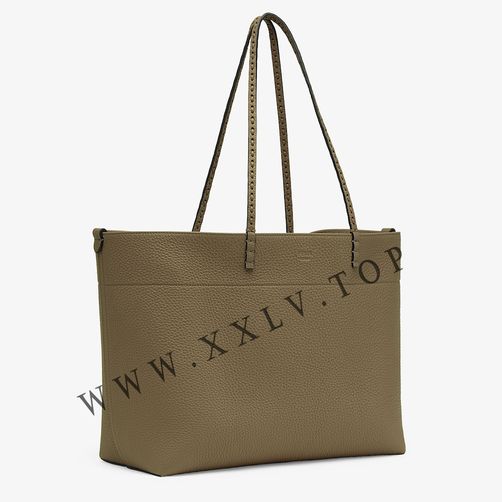 Medium Roll Bag Green Selleria shopper with 218 hand-sewn topstitches - Image 5