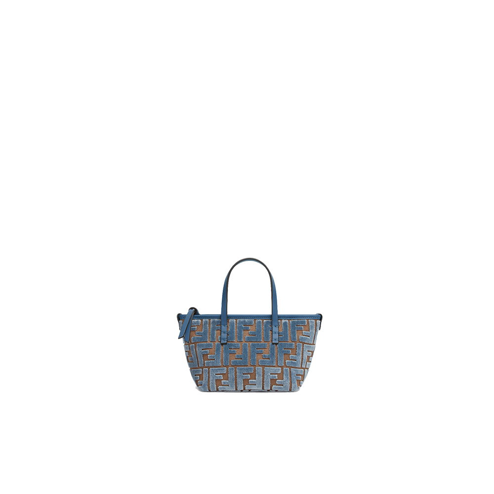 Roll Mini Light blue FF jacquard velvet mini bag