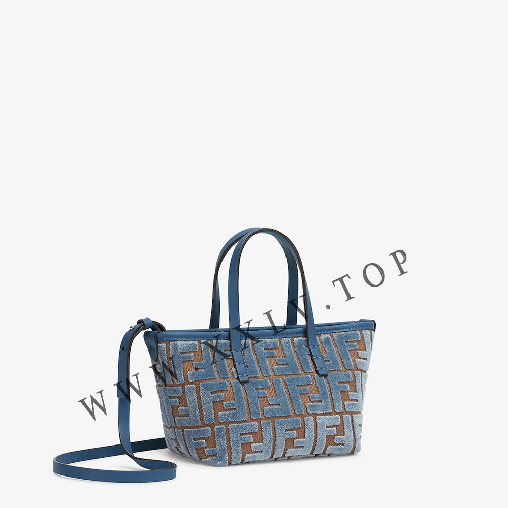Roll Mini Light blue FF jacquard velvet mini bag - Image 5