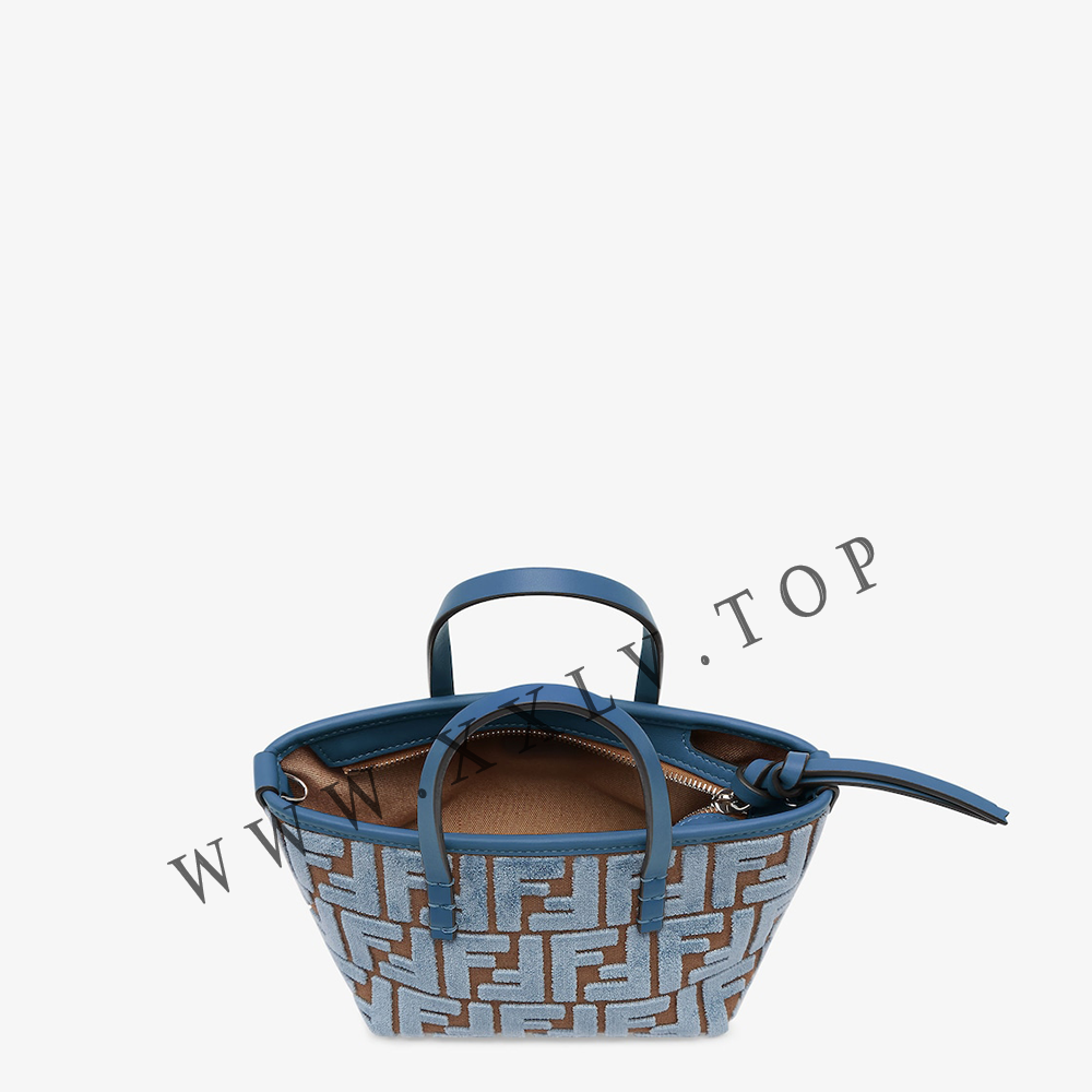 Roll Mini Light blue FF jacquard velvet mini bag - Image 4