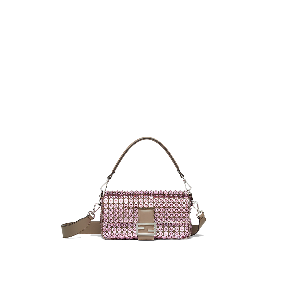 Baguette Bag embroidered with pink sequins and rhinestones