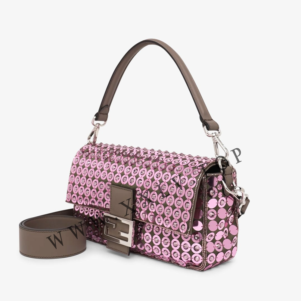 Baguette Bag embroidered with pink sequins and rhinestones - Image 5