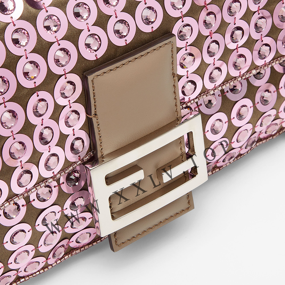 Baguette Bag embroidered with pink sequins and rhinestones - Image 2