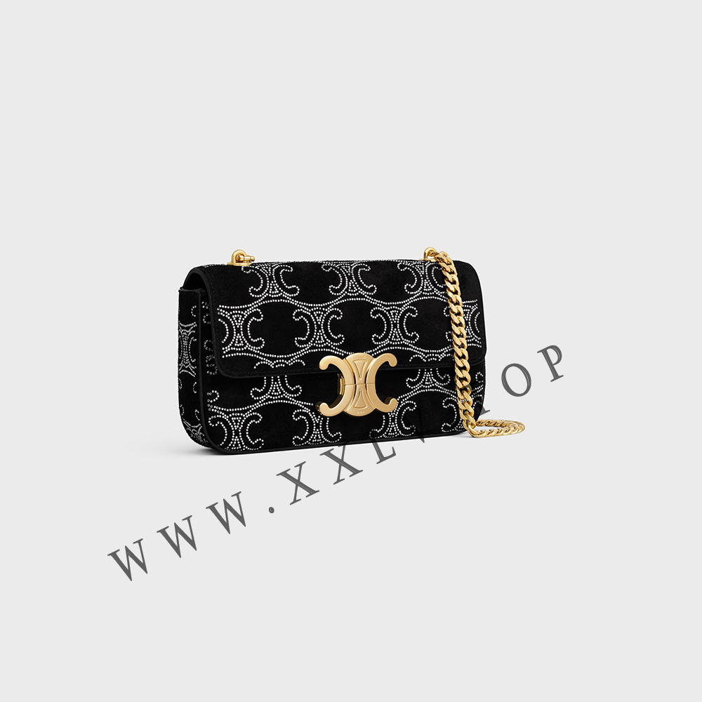 CHAIN SHOULDER BAG CLAUDE in SUEDE CALFSKIN WITH TRIOMPHE STRASS - Image 5