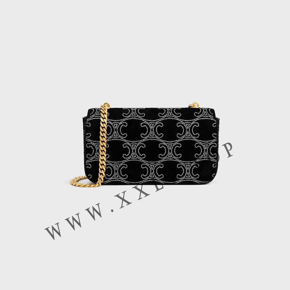 CHAIN SHOULDER BAG CLAUDE in SUEDE CALFSKIN WITH TRIOMPHE STRASS - Image 4