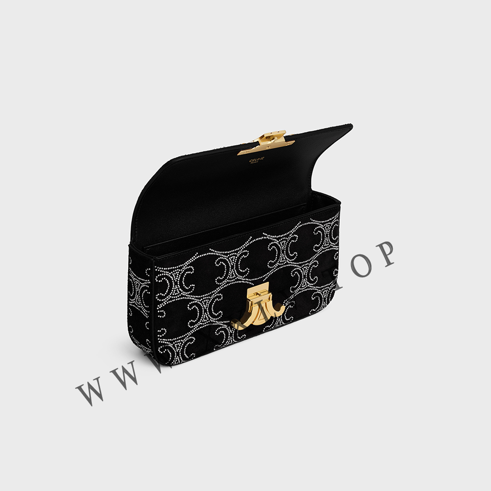 CHAIN SHOULDER BAG CLAUDE in SUEDE CALFSKIN WITH TRIOMPHE STRASS - Image 3
