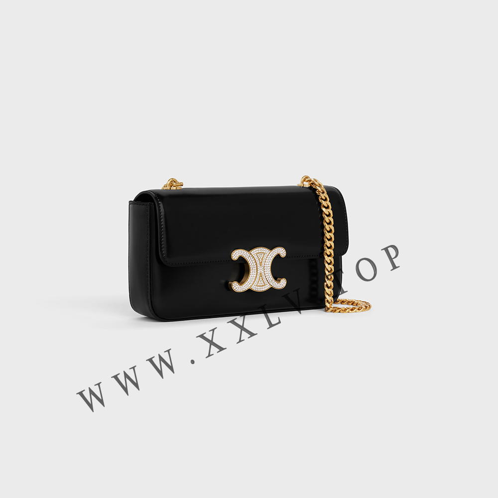 CHAIN SHOULDER BAG CLAUDE WITH STRASS CLOSURE in shiny calfskin - Image 4