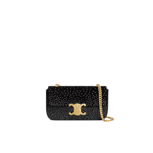CHAIN SHOULDER BAG CLAUDE in SUEDE GOATSKIN WITH STRASS