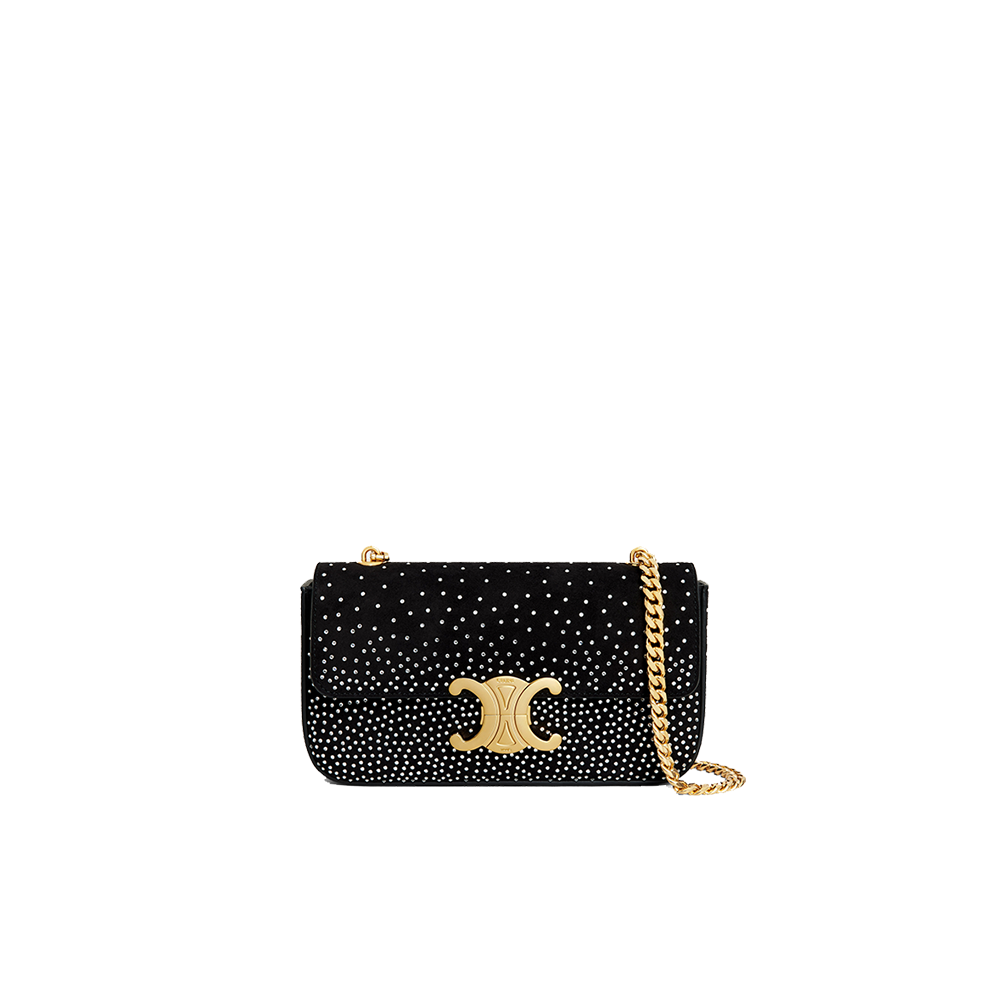 CHAIN SHOULDER BAG CLAUDE in SUEDE GOATSKIN WITH STRASS