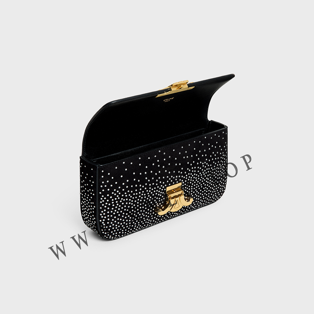CHAIN SHOULDER BAG CLAUDE in SUEDE GOATSKIN WITH STRASS - Image 2