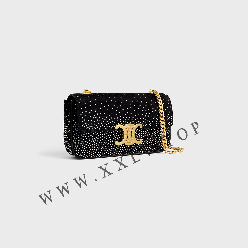 CHAIN SHOULDER BAG CLAUDE in SUEDE GOATSKIN WITH STRASS - Image 4