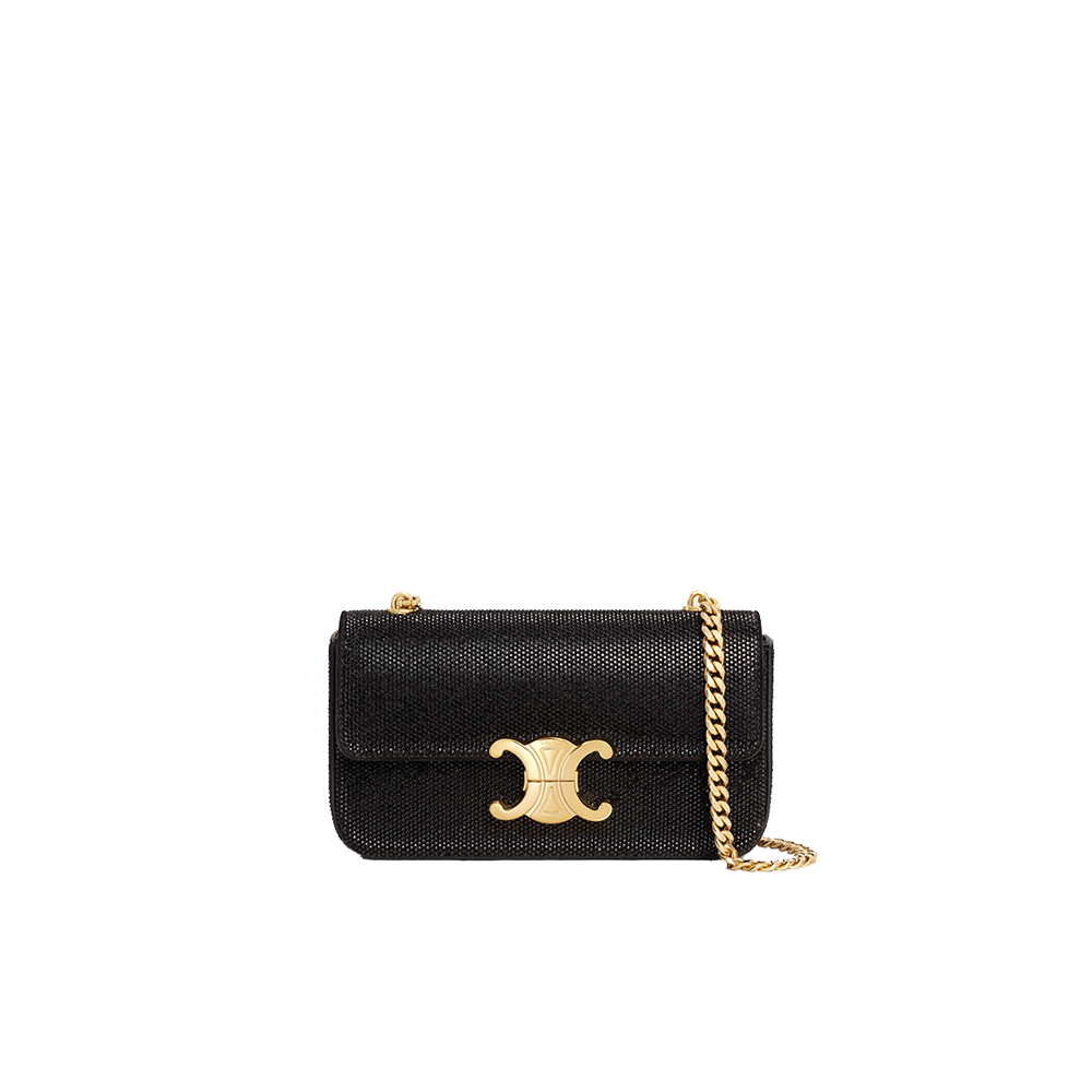 CHAIN SHOULDER BAG CLAUDE in SUEDE CALFSKIN WITH STRASS