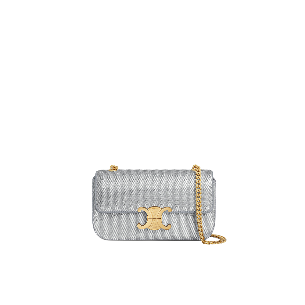 CHAIN SHOULDER BAG CLAUDE in SUEDE CALFSKIN WITH STRASS