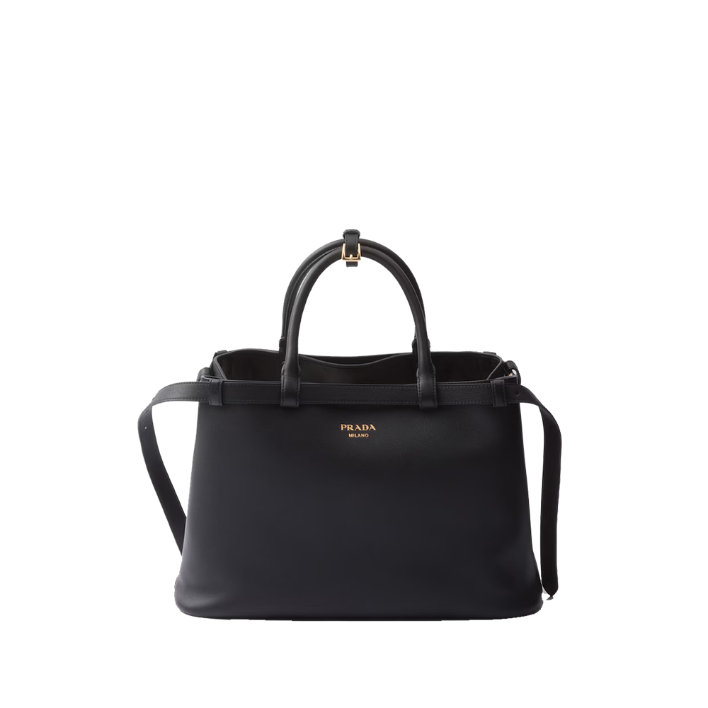 Prada Buckle medium leather handbag with double belt