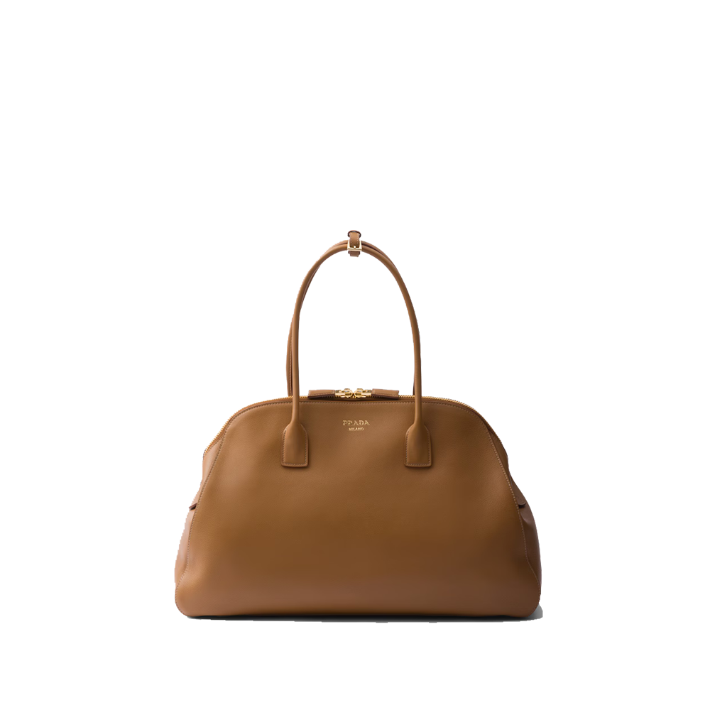 Large leather tote bag with zipper closure