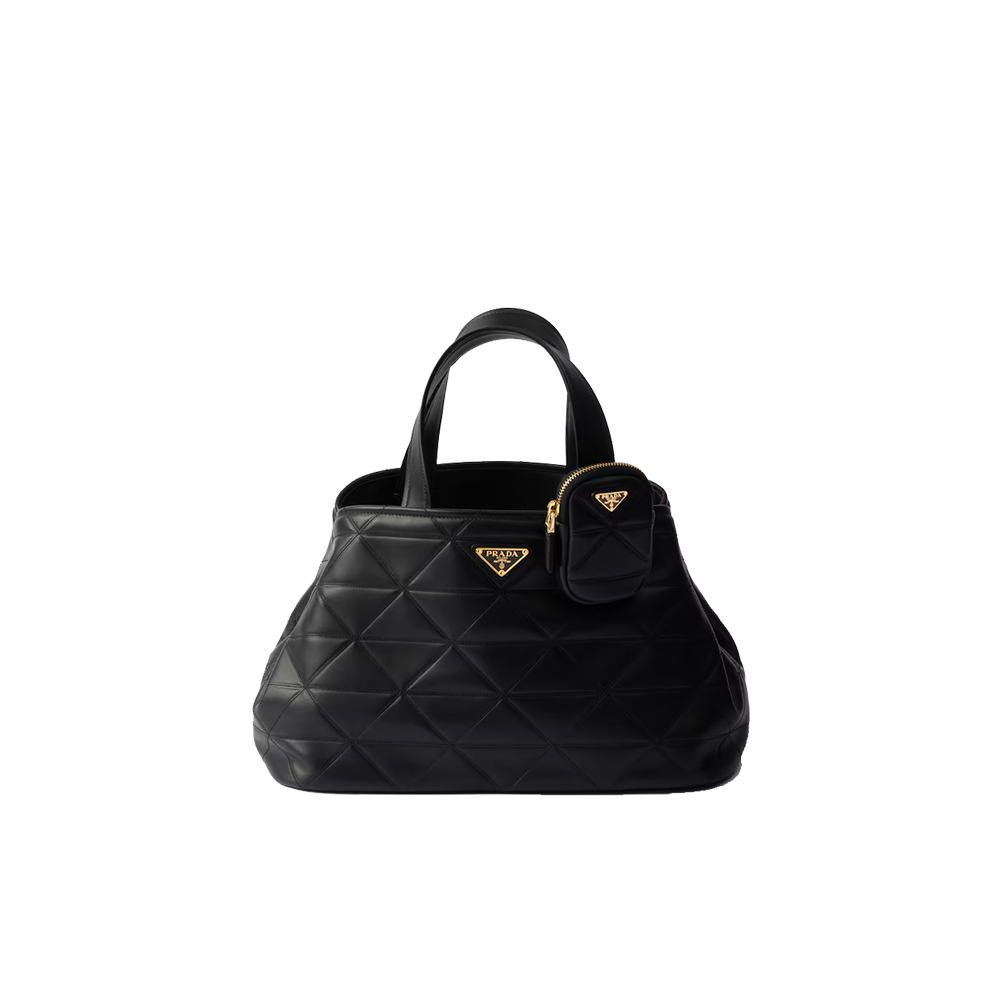 Medium leather tote bag with stitching