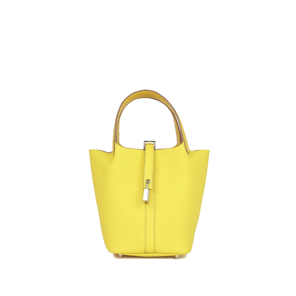 HERMES PICOTIN LOCK 18 MIMOSA MATTE ALLIGATOR AND LIME CLEMENCE TOUCH PALLADIUM HARDWARE(18*13*18cm)