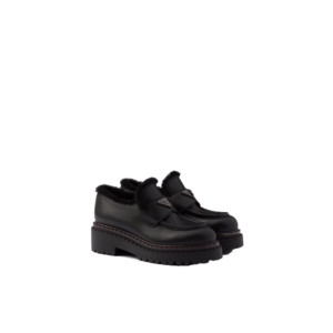 Double Chocolate leather and shearling loafers