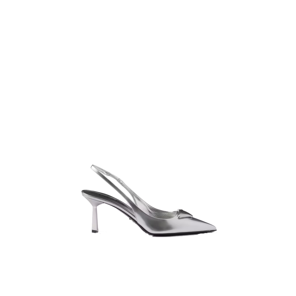 Metallic leather slingback pumps