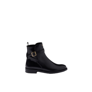 Brushed leather ankle boots with strap