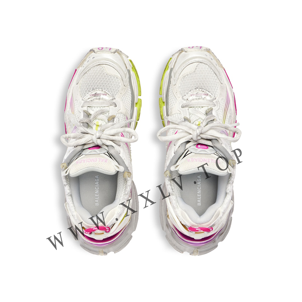 Women's Runner Gradient Sneaker in White/pink/grey/neon Yellow - Image 5