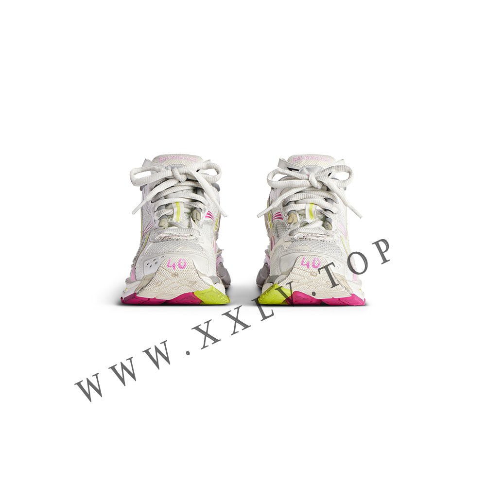 Women's Runner Gradient Sneaker in White/pink/grey/neon Yellow - Image 3
