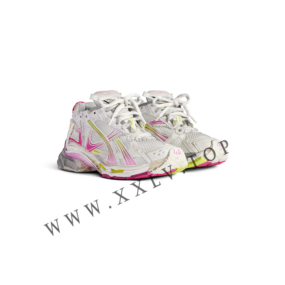 Women's Runner Gradient Sneaker in White/pink/grey/neon Yellow - Image 2