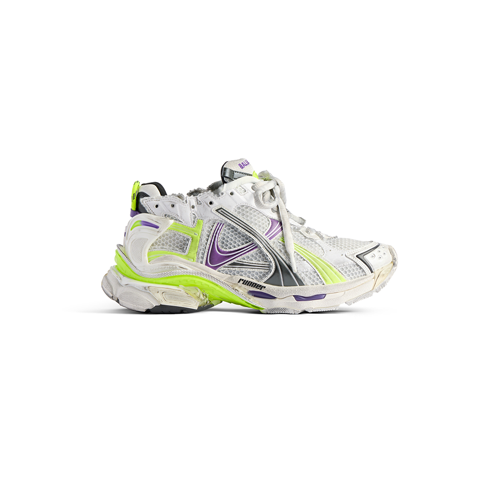 Women's Runner Sneaker in White/neon Yellow/grey/purple