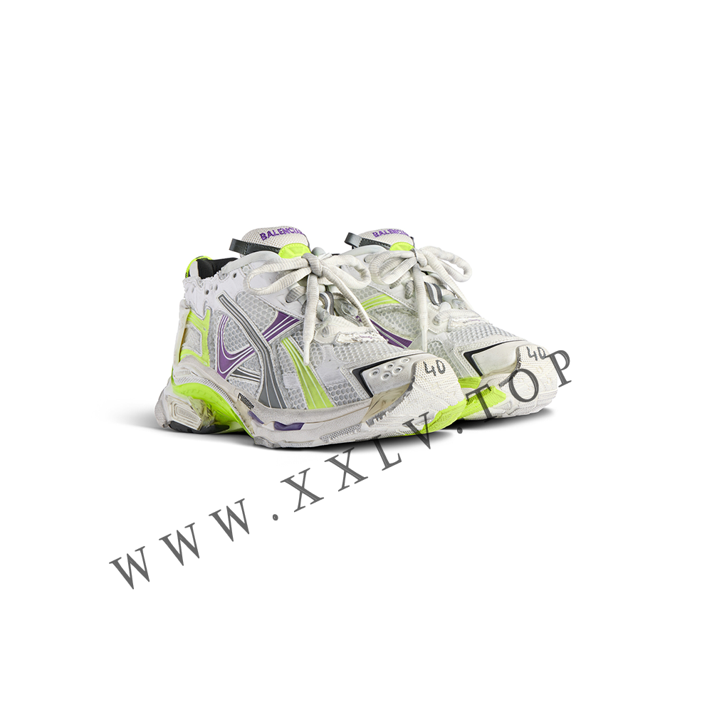 Women's Runner Sneaker in White/neon Yellow/grey/purple - Image 5