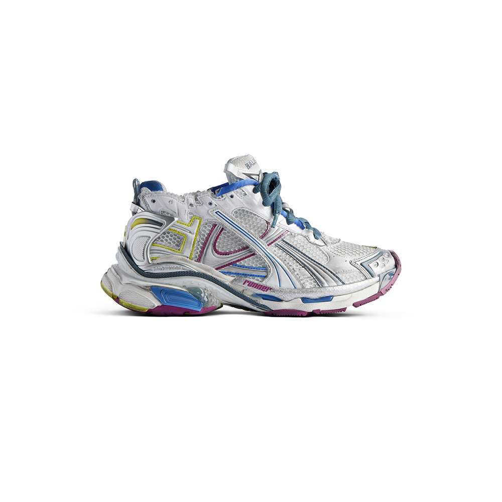 Women's Runner Sneaker in White/blue/purple/yellow