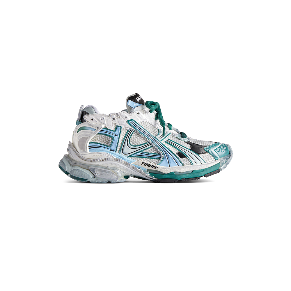 Women's Runner Sneaker in White/green/blue