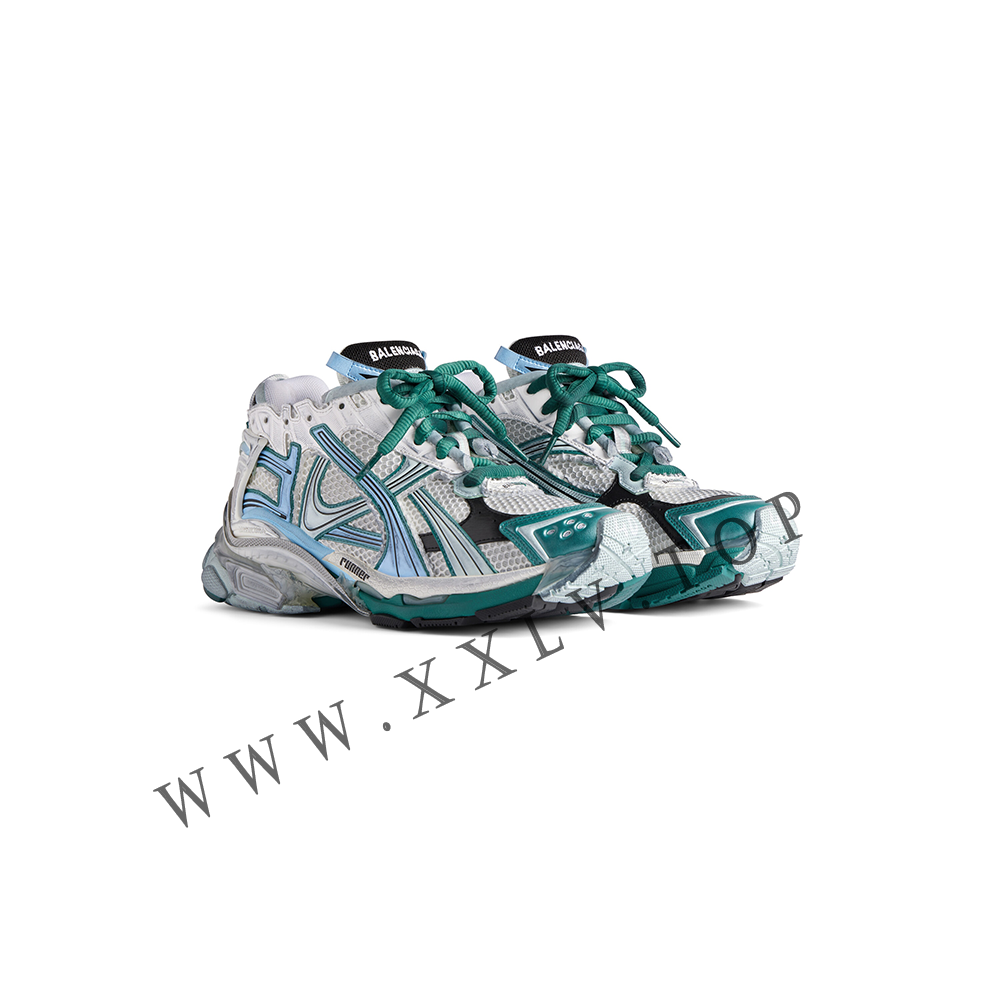 Women's Runner Sneaker in White/green/blue - Image 3