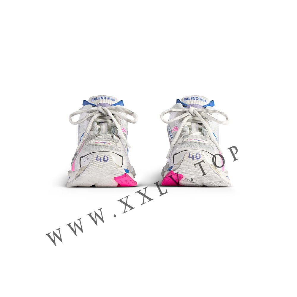 Women's Runner Sneaker in White/lilac/neon Pink/navy - Image 5