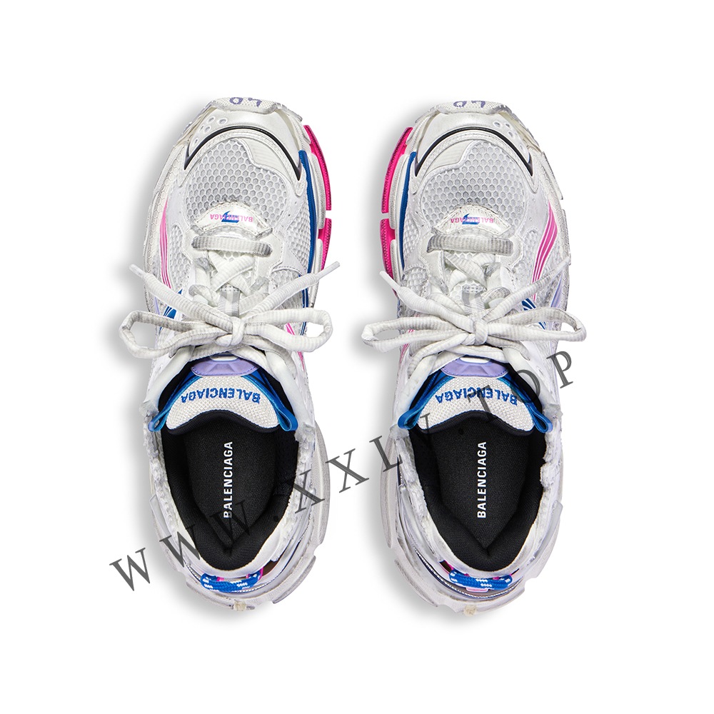 Women's Runner Sneaker in White/lilac/neon Pink/navy - Image 4