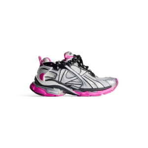 Women's Runner Sneaker in Silver/black/neon-pink