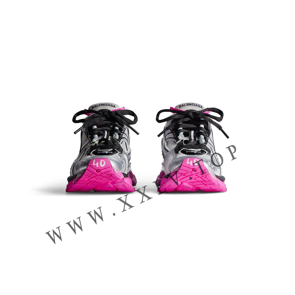 Women's Runner Sneaker in Silver/black/neon-pink - Image 4